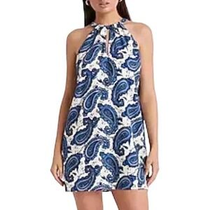 NWT Express Blue Paisley Halter Mini Dress M Keyhole Neckline Summer Party Style